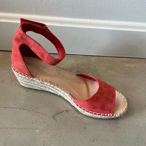 Red Suede Espadrille Wedge Sandal